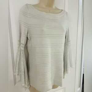 White House Black Market Light Gray and Silver Scoop Neck Sweater